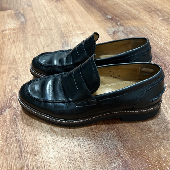Coach Men's Leather Signature Penny Loafers Smooth Black Size 42/9 - Picture 2 of 11